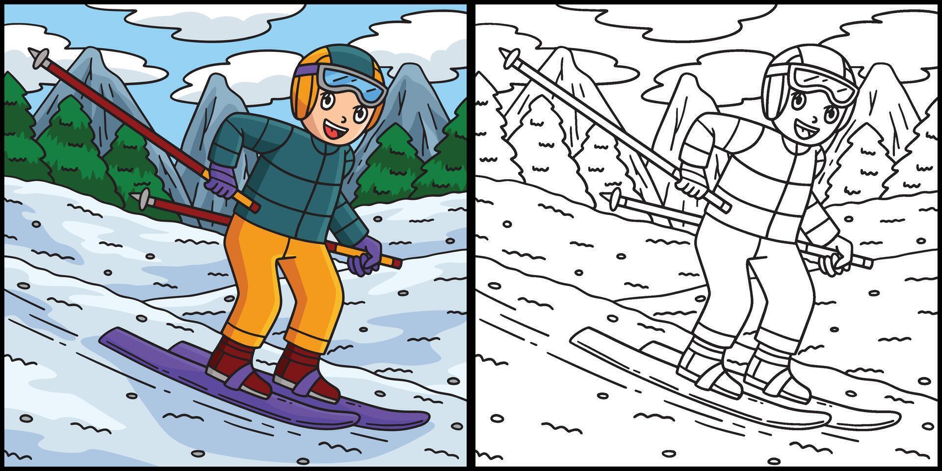 Skiing Boy Gliding with Skiboard Illustration vector