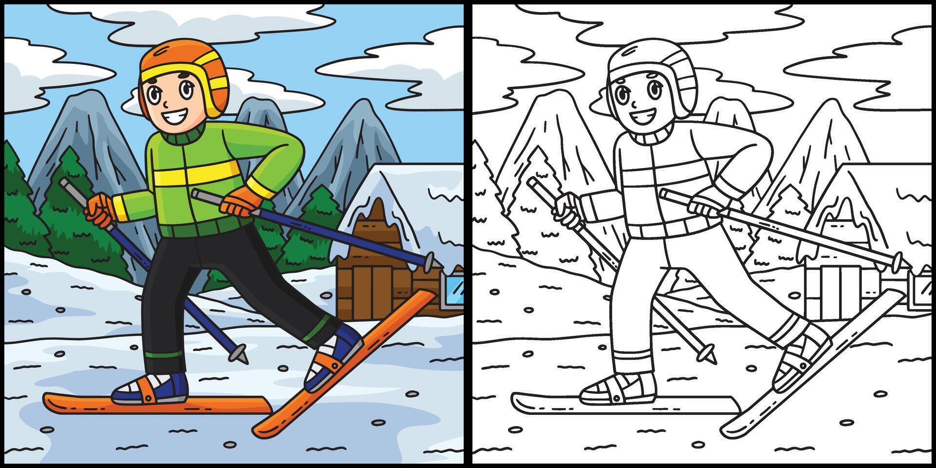 Skiing Boy Walking on Skiboard Illustration vector
