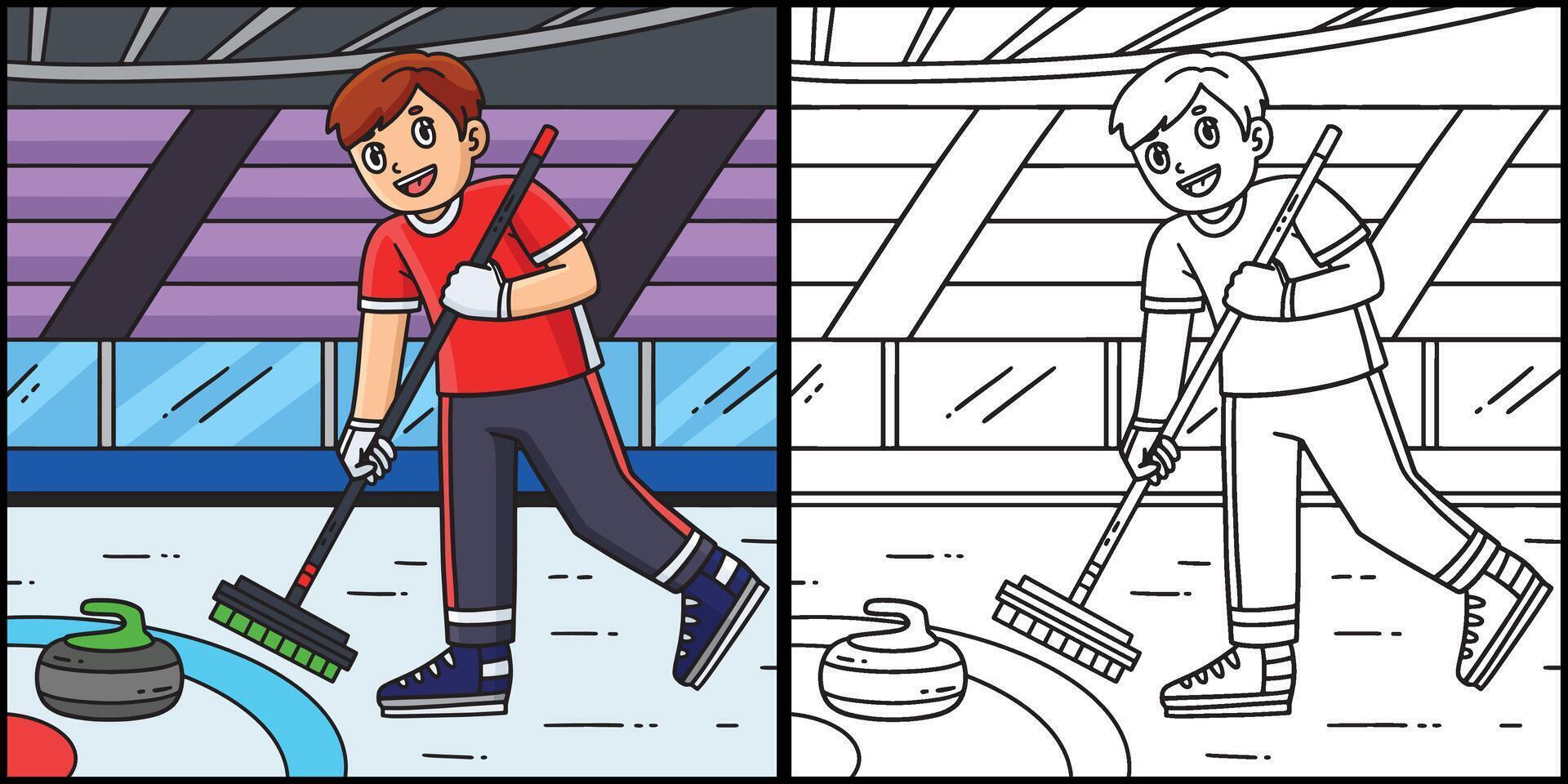 Curling Male Curler Sweeping Surface Illustration vector