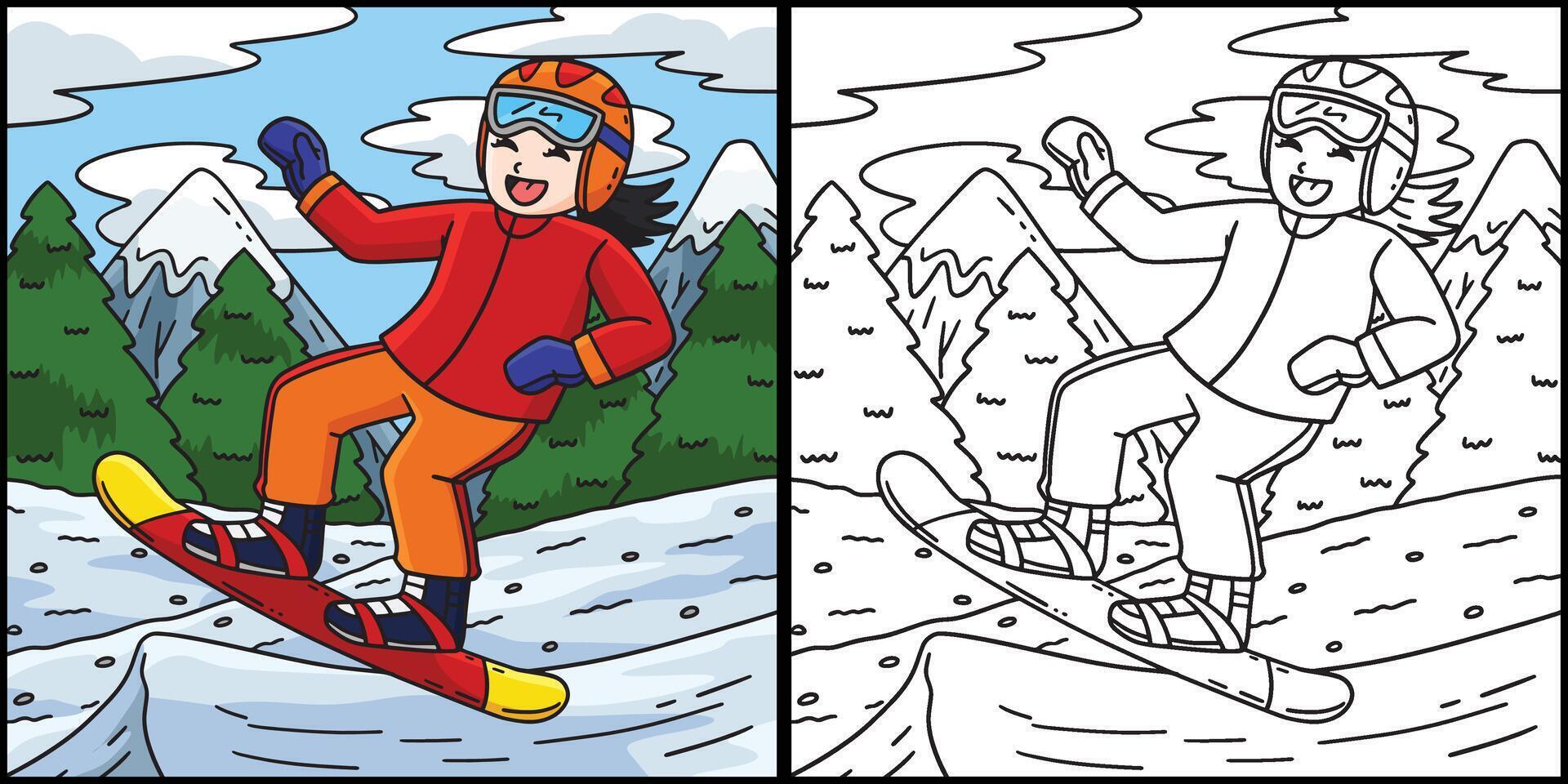 Snowboarding Girl making a Leap Illustration vector