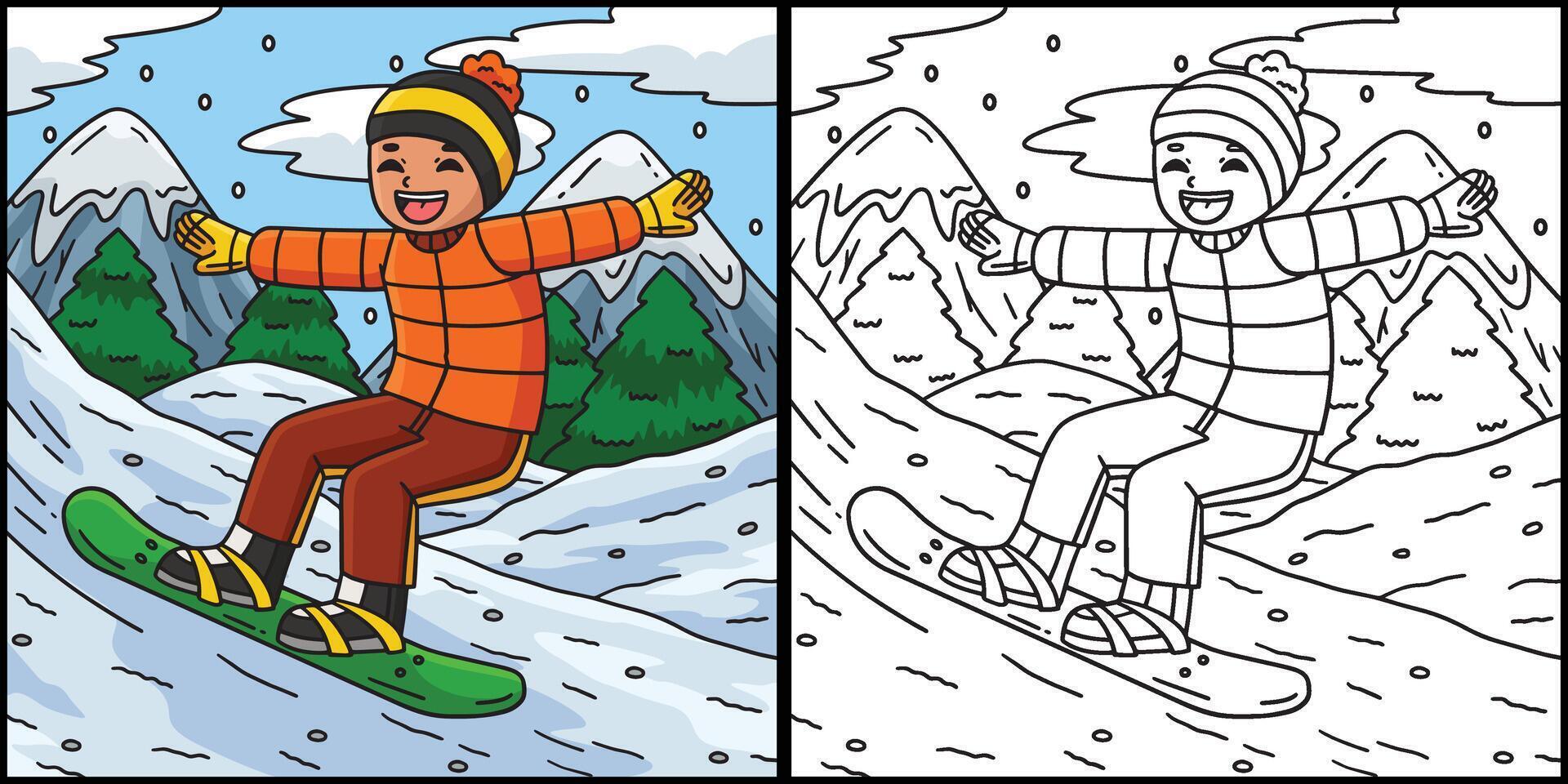 Snowboarding Boy Gliding Snowboard Illustration vector