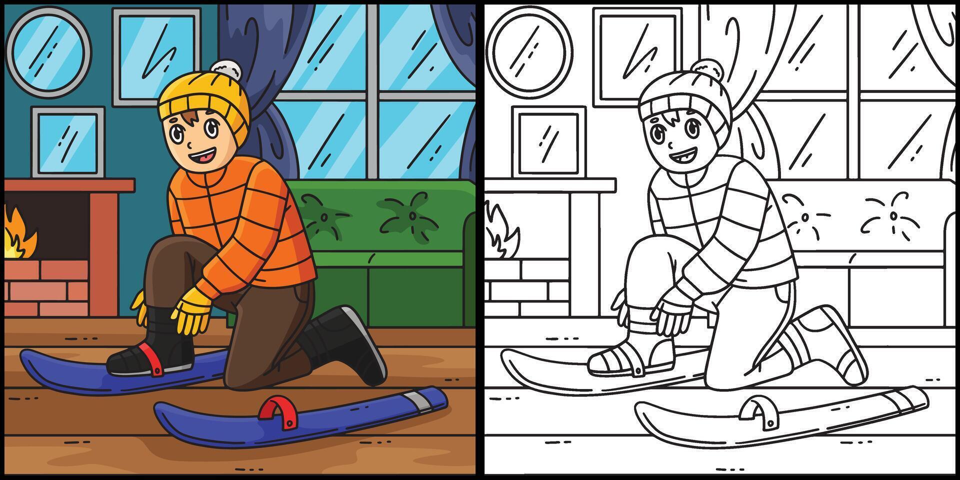 Skiing Boy Wearing a Skiboard Illustration vector