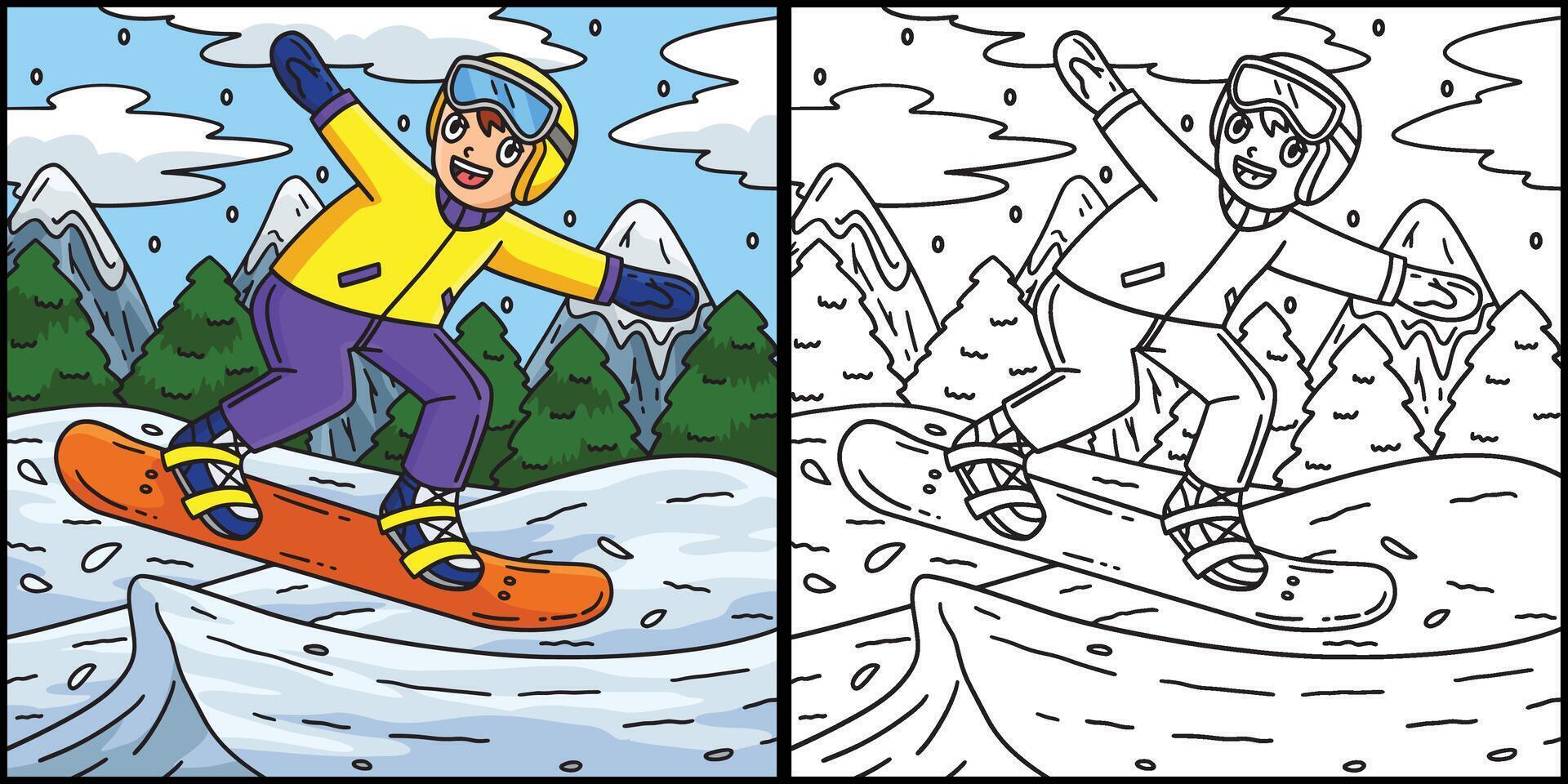 Snowboarding Boy making a Leap Illustration vector