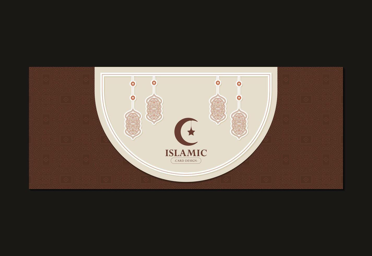 Elegant Decorative Islamic Card Design with Crescent Moon and Lanterns vector