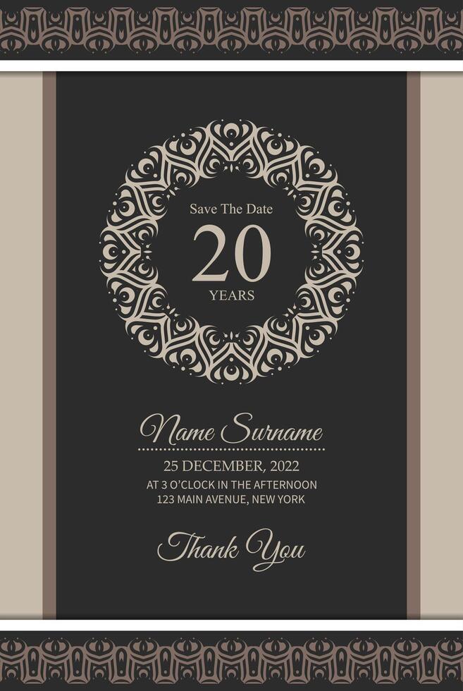 Ornament 20th Anniversary Invitation Template for Special Occasion vector