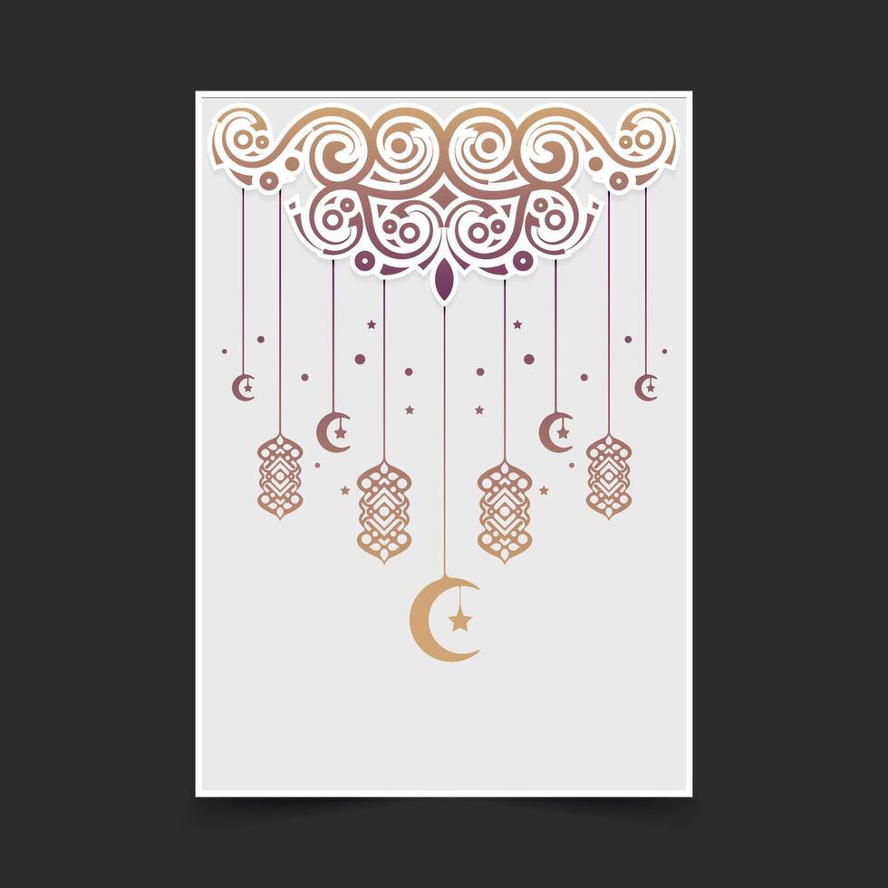 Elegant Ornamental Islamic Pattern with Crescent Moon and Lantern Decoration Background vector