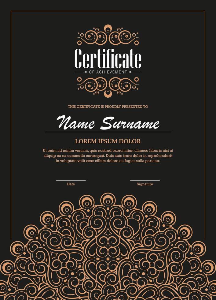 Certificate of Achievement Design Template with Floral Ornament vector