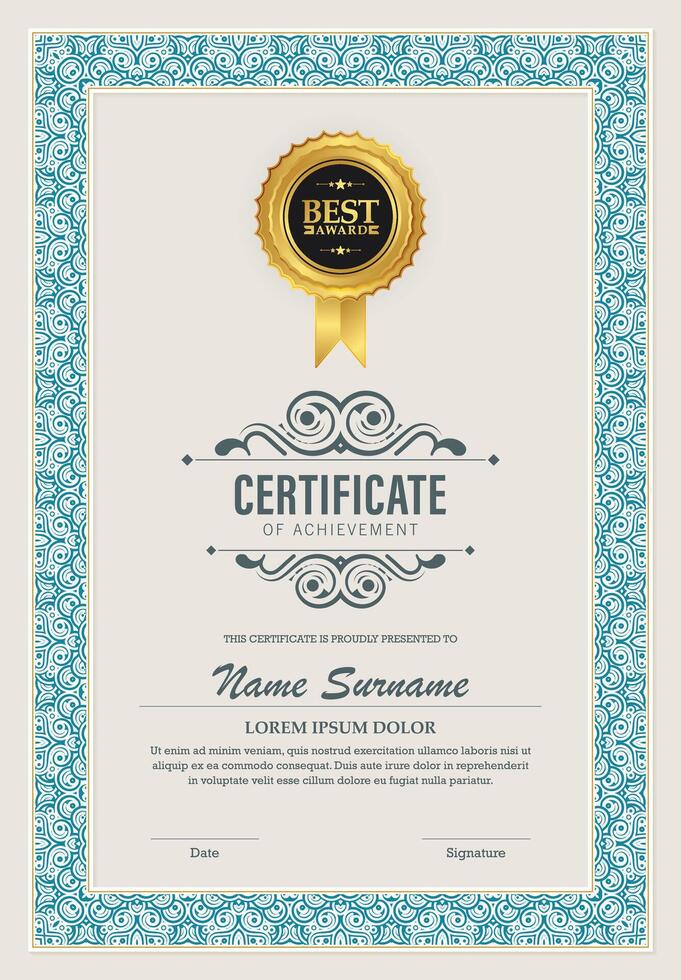Certificate of Achievement Template with Golden Award Seal vector