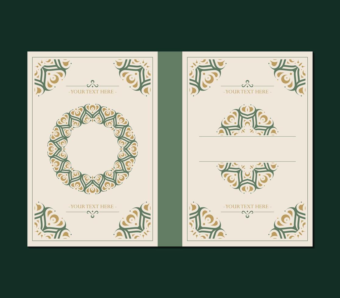 Green ornamental book cover design template vector