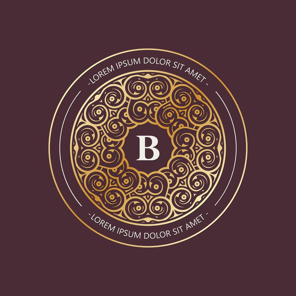 Ornate Golden Initial B Letter Logo Circular Decorative Ornament vector
