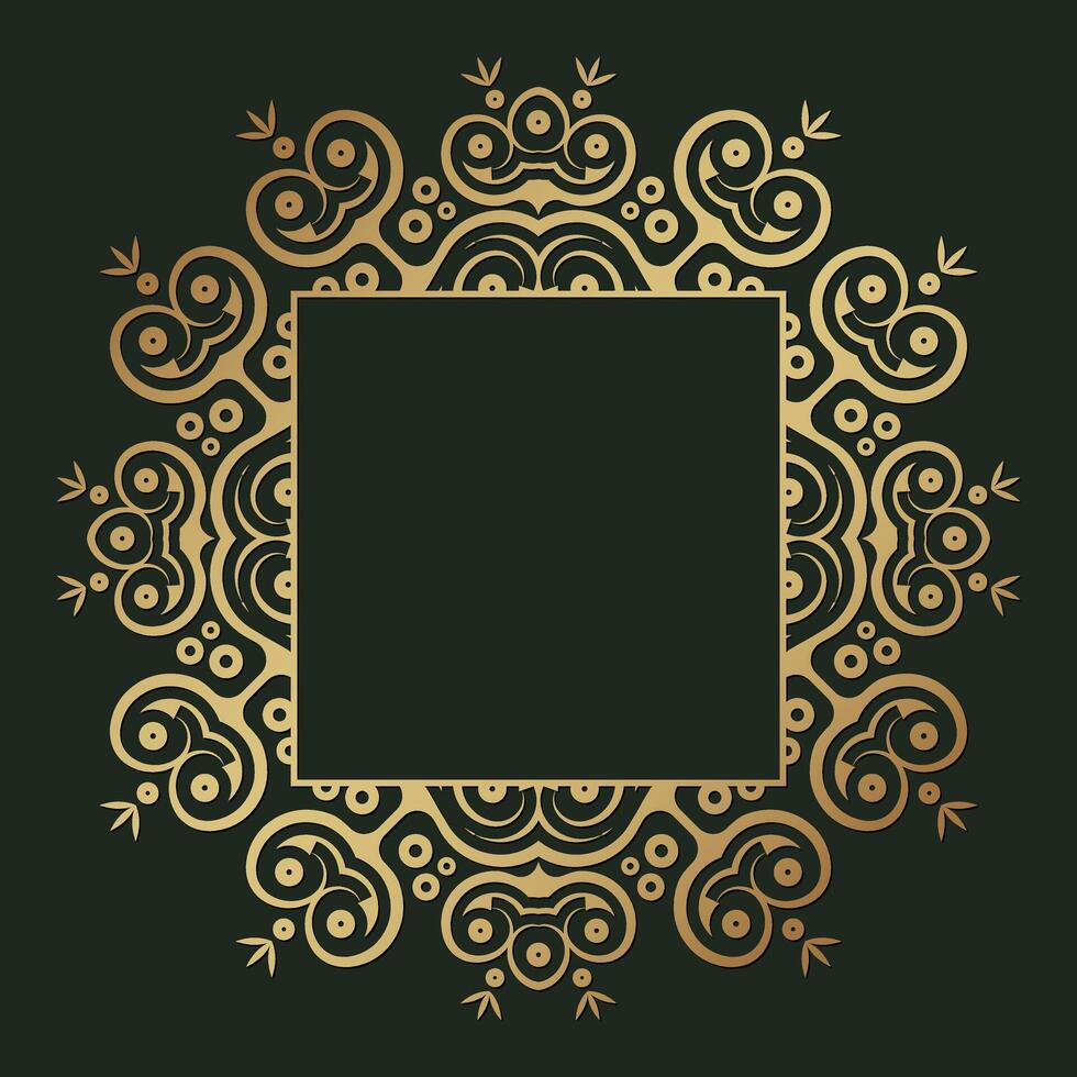 Golden Circular Frame with Square Center Decoration Element vector