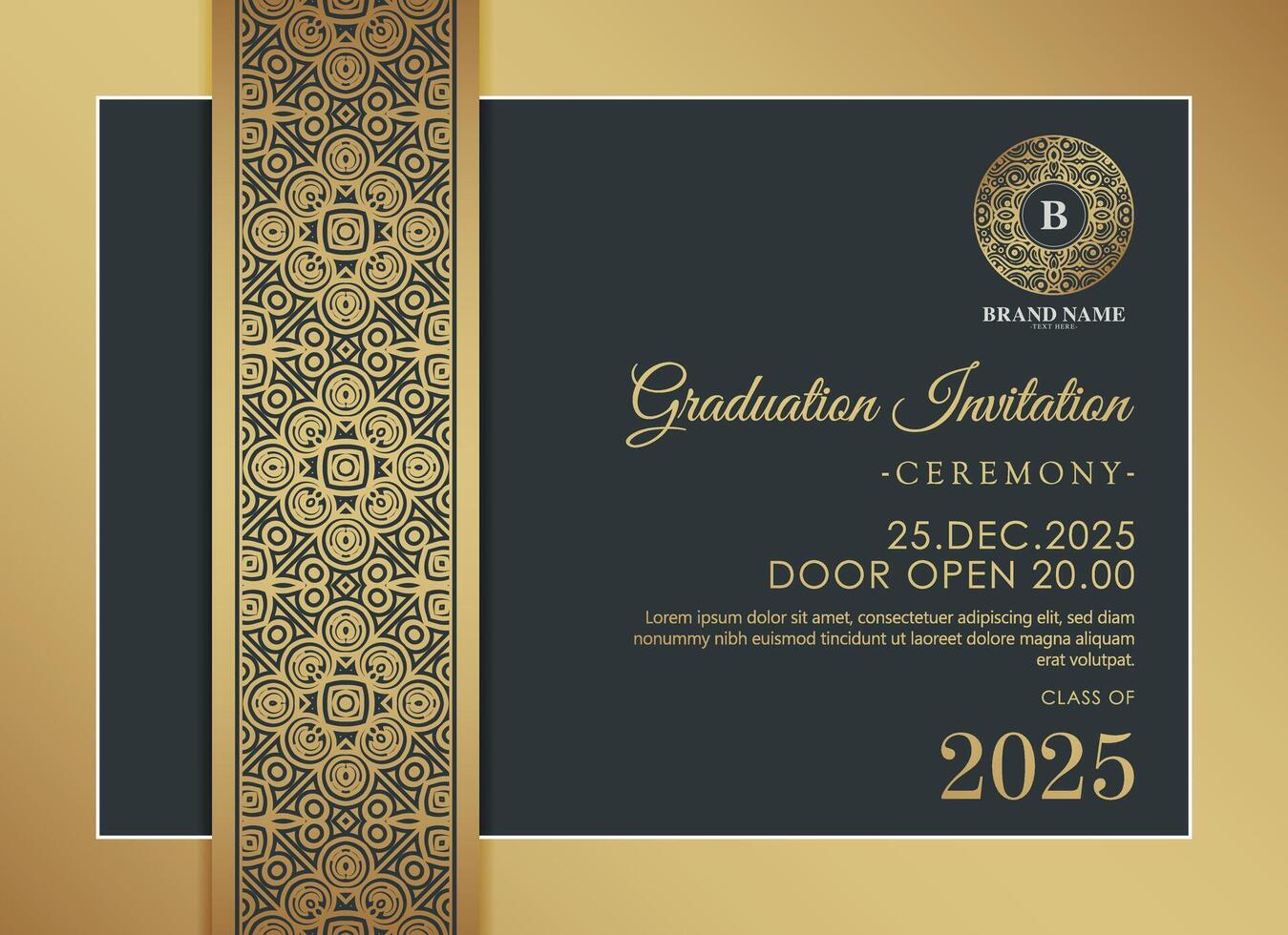 golden graduation invitation template vector
