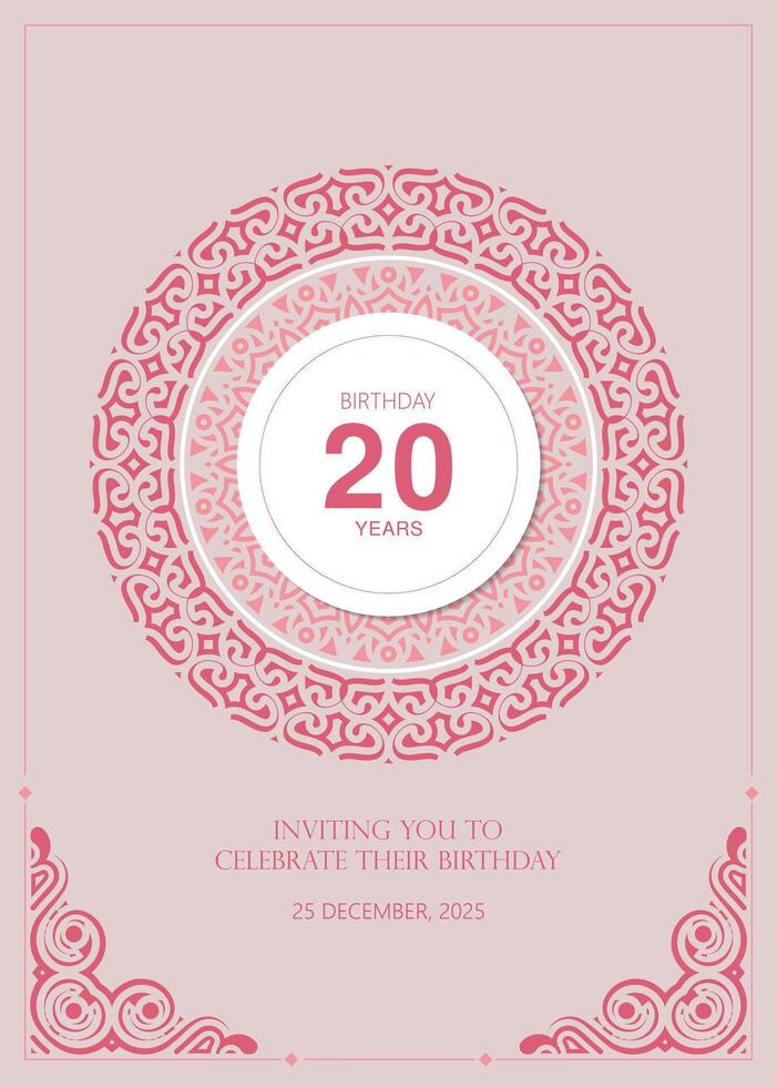 Elegant Decorative Birthday Invitation Design for a Twentieth Year Celebration vector