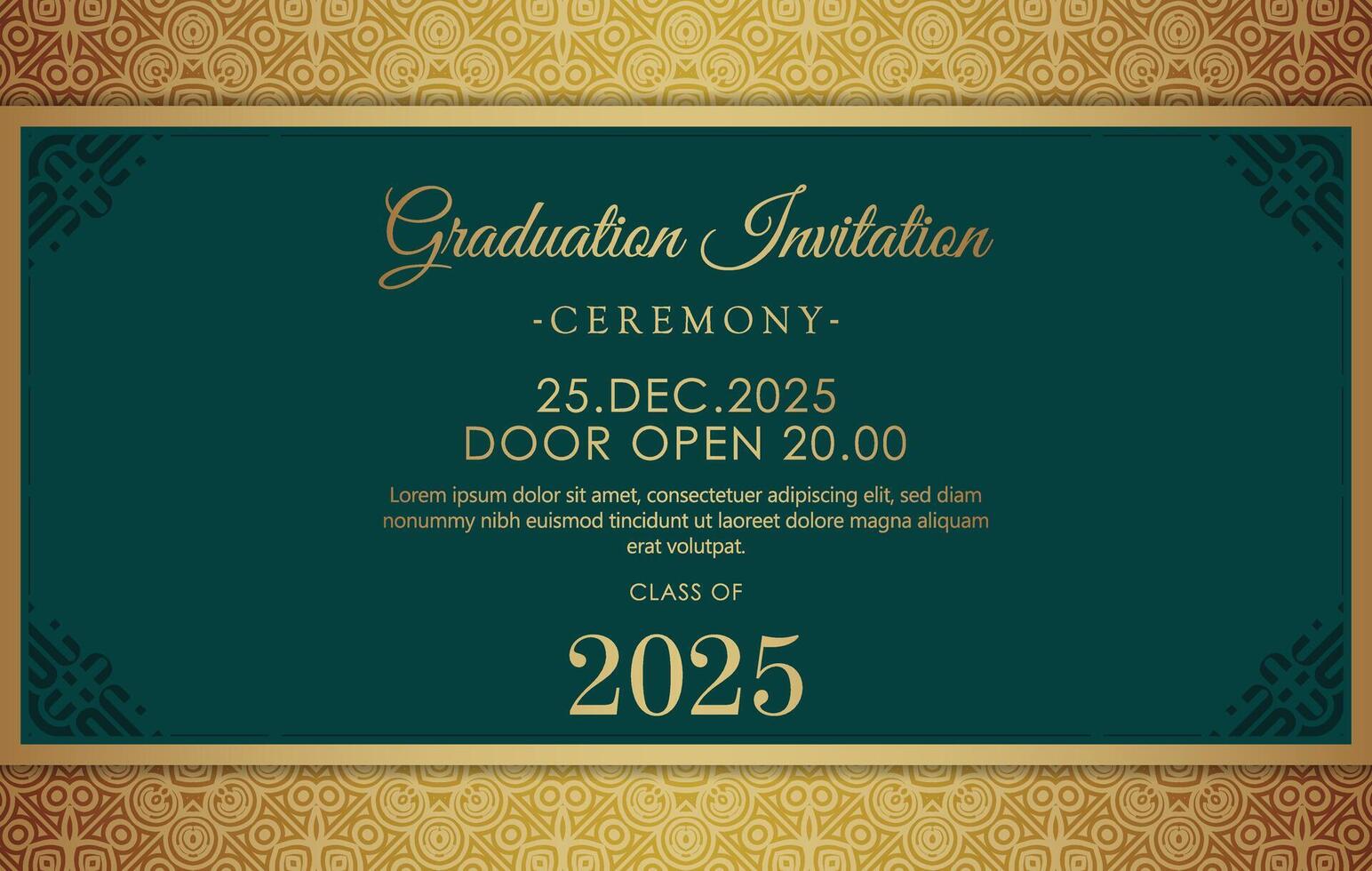 Golden Frame Graduation Invitation Template for Ceremony Celebration vector