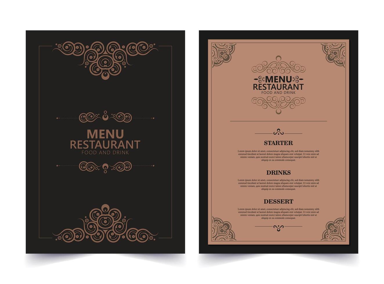Restaurant Menu Design with Swirls and Floral vector