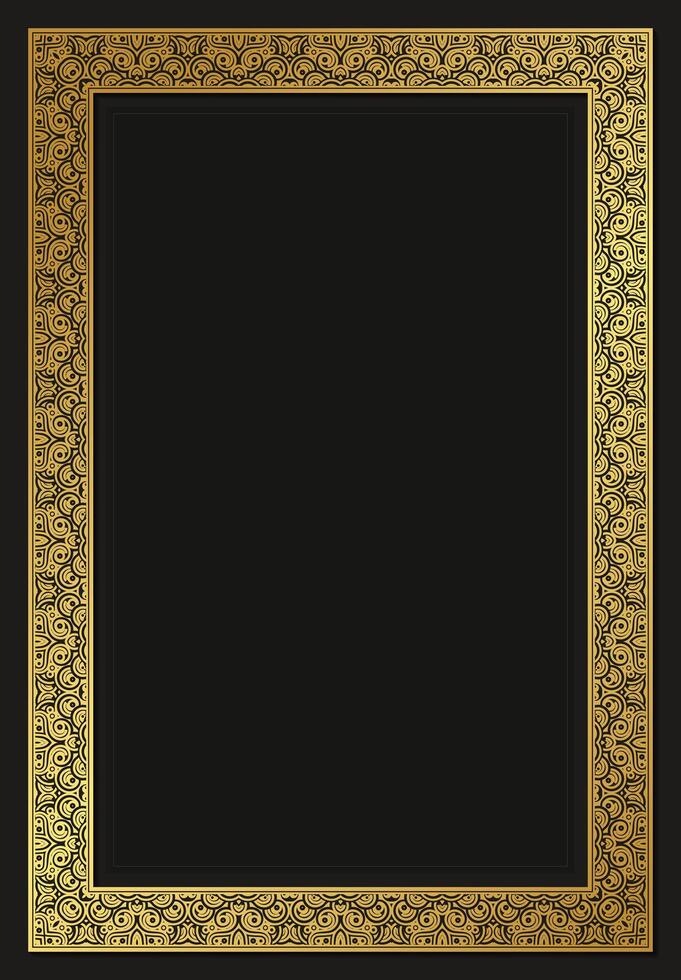 Golden Swirl Pattern Decoration Border on Black Background Frame vector