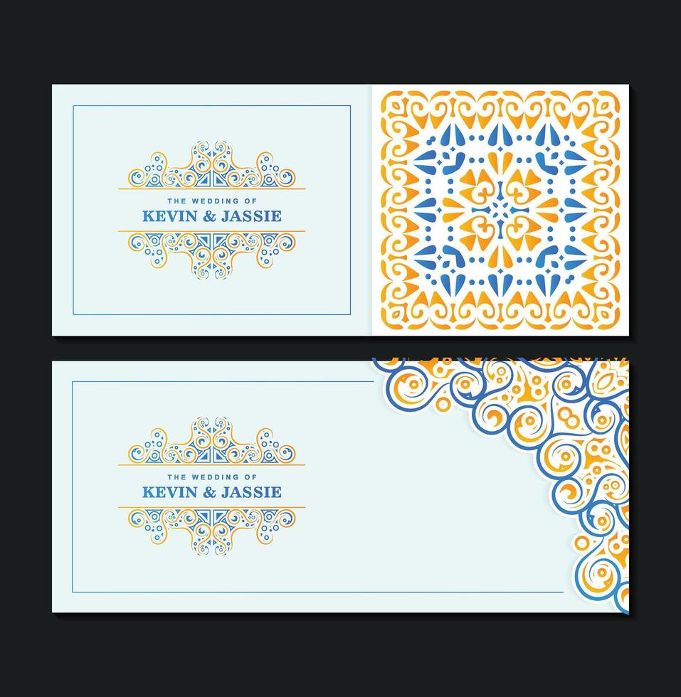 Decorative Invitation Card Template with Blue and Orange Ornament vector