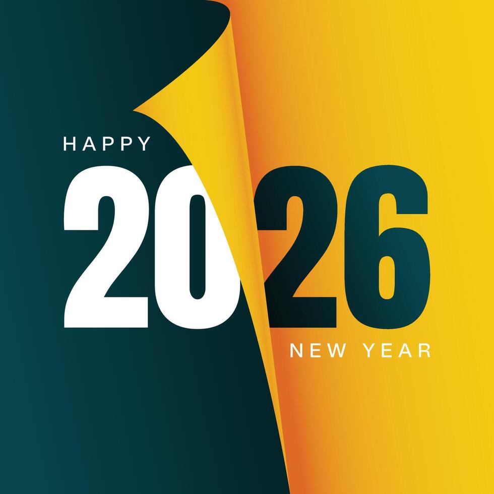 2026 new year holiday social media post banner in page curl style vector