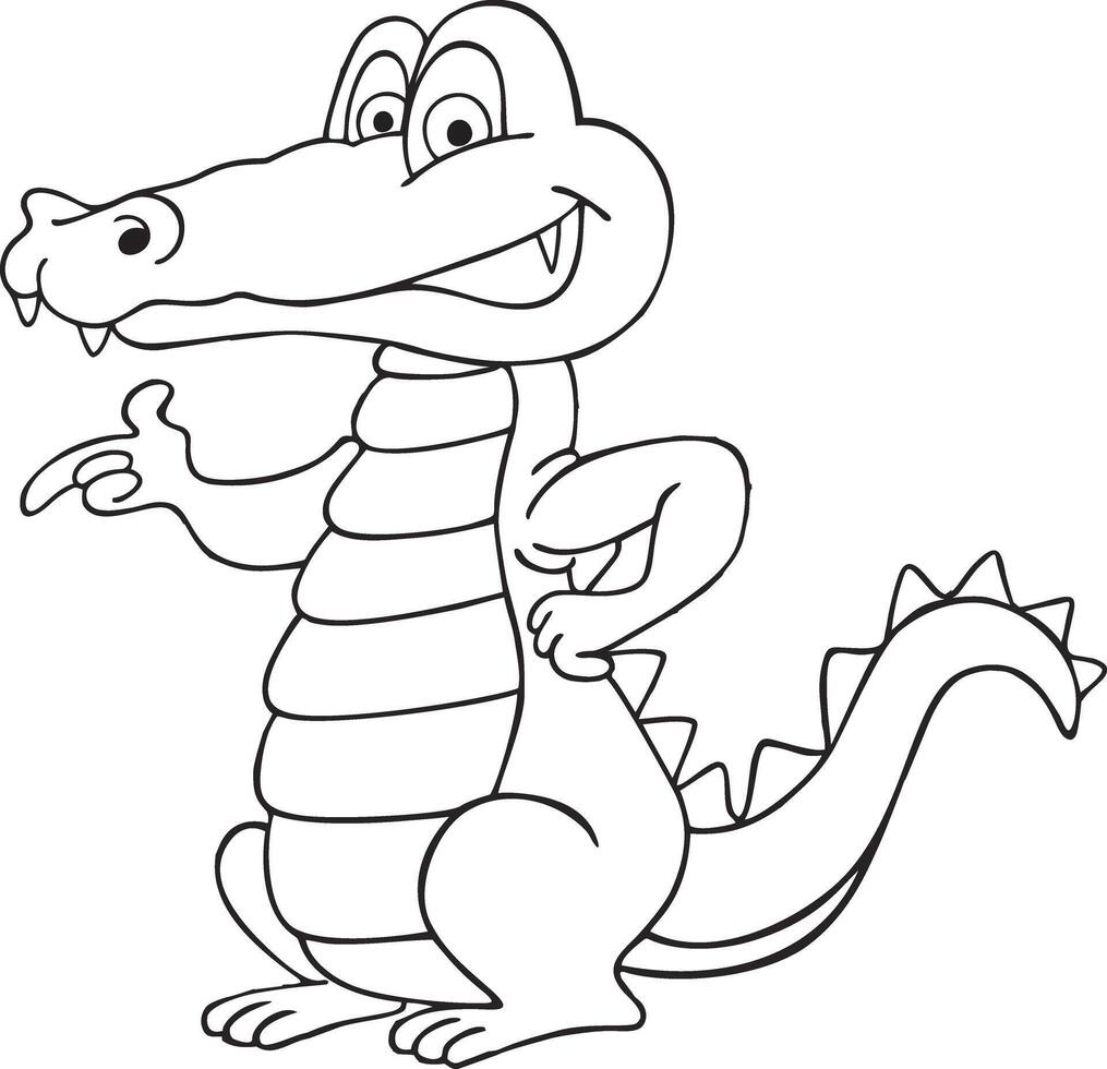 Cute cartoon crocodile. Funny alligator predator. Green animal character. Character for coloring book vector