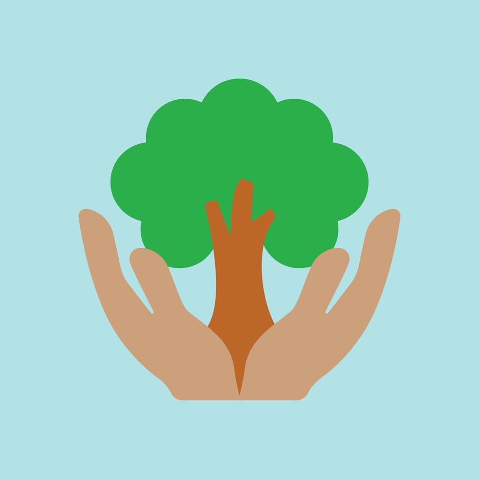 Tree in gradient greens with hand detail forms a hopeful and harmonious eco icon. vector