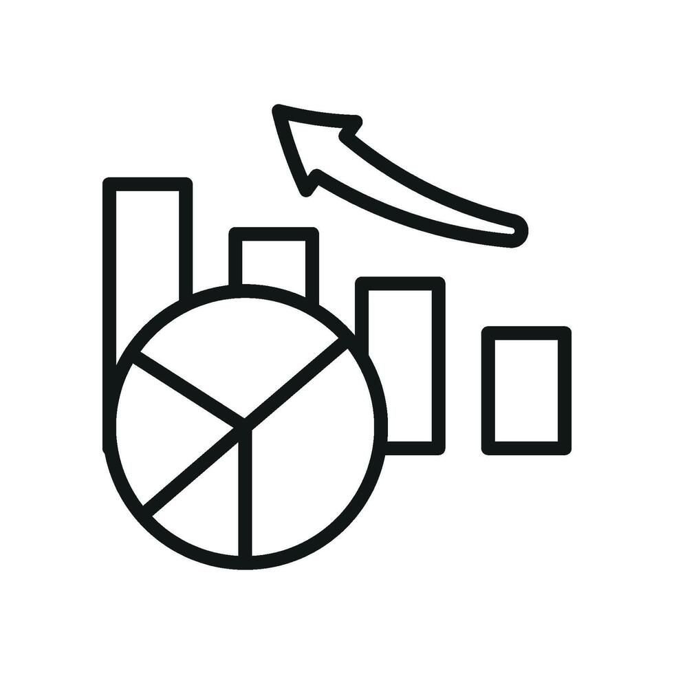 Pie chart with segmented lines presents a clear and minimal visual data icon. vector