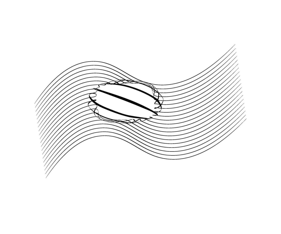 A drawing of a wave with a ball on it vector