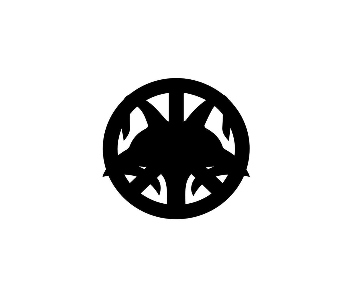 A black and white logo of a circle with a black and white cross vector