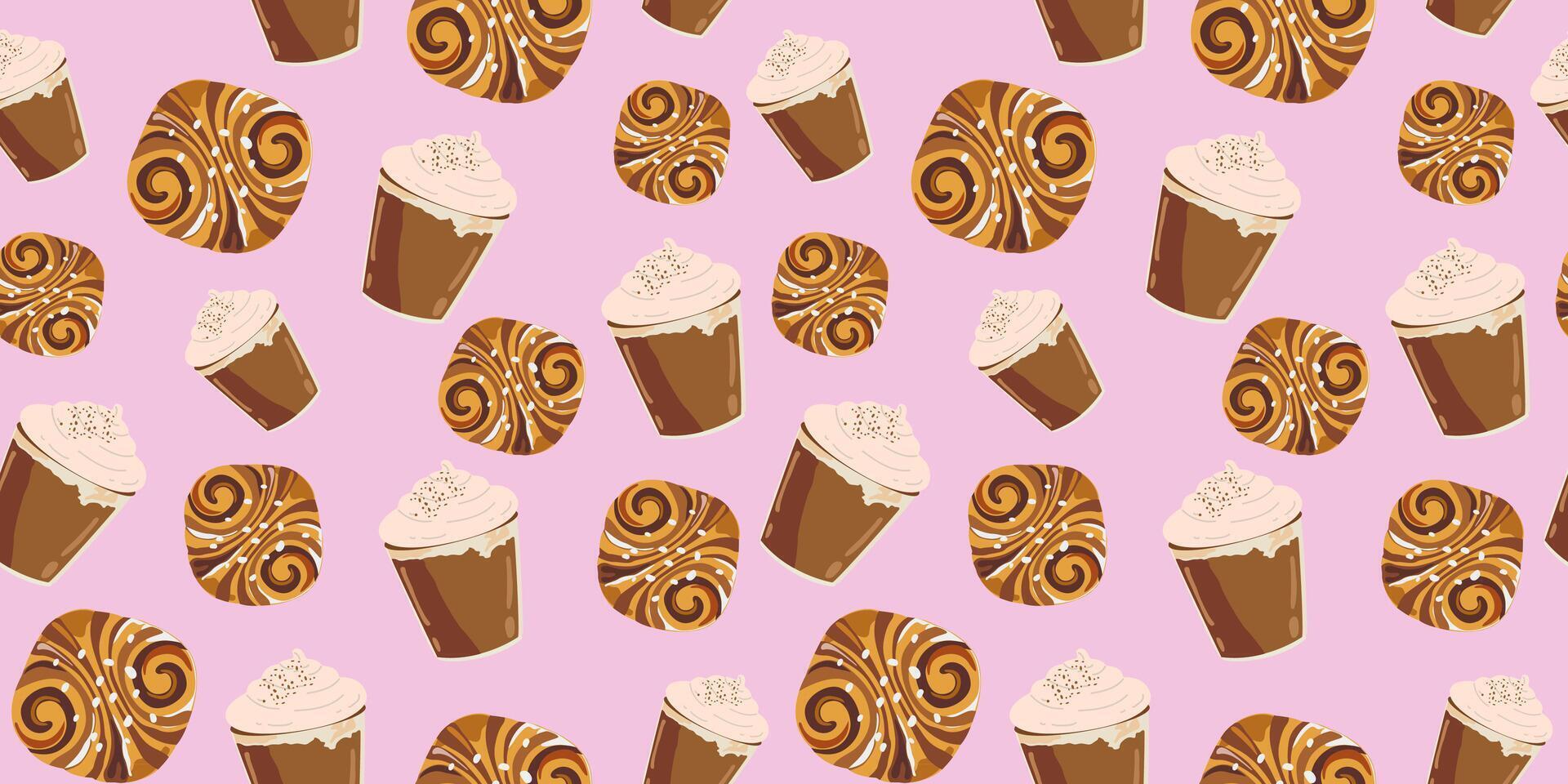 Cupcakes and swirled pastries pattern vector