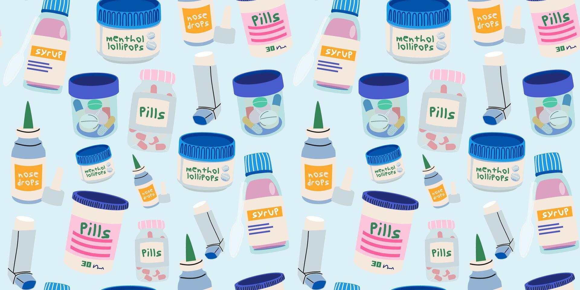 Various medicine bottles and containers vector