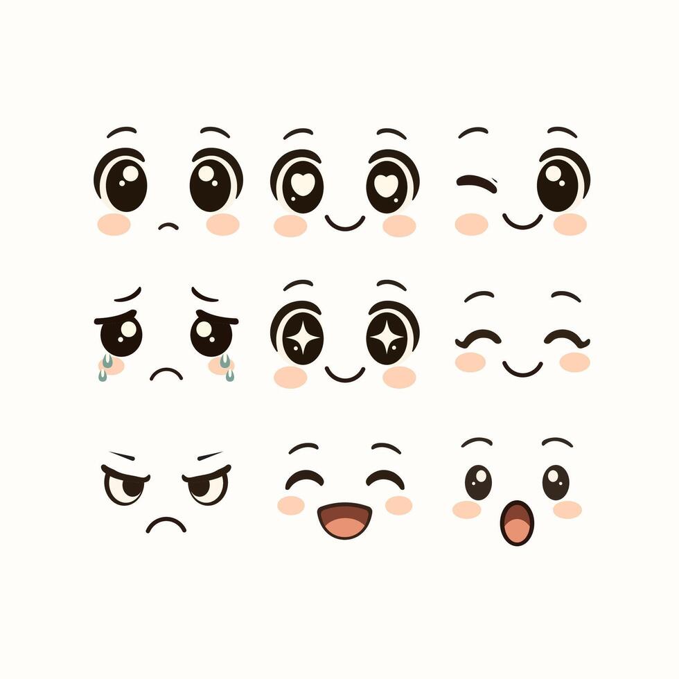 Cute emotive face expressions illustration vector