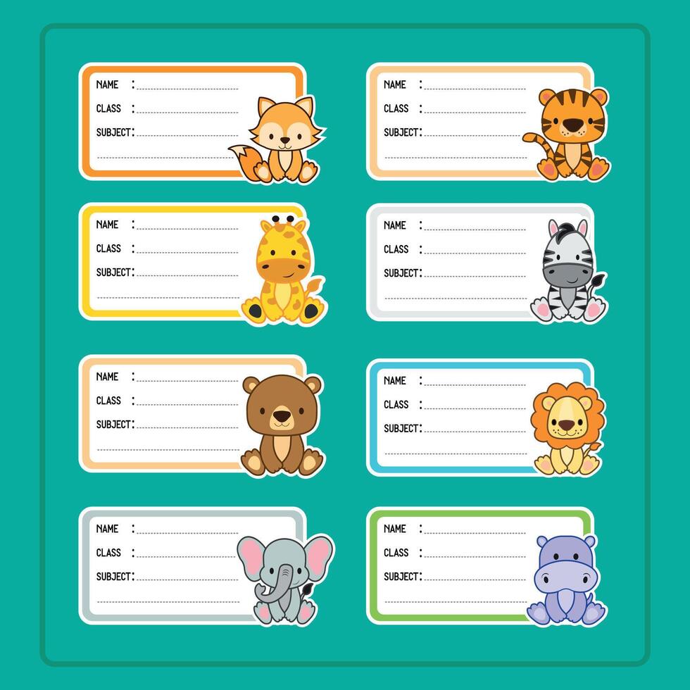 Animal-themed classroom labels for students vector