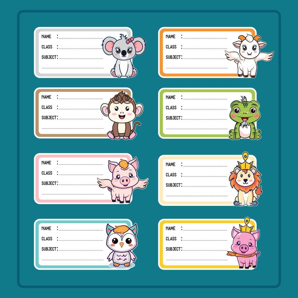 Colorful animal labels for school projects vector