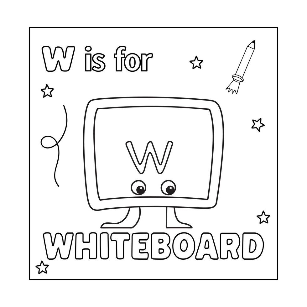 W Fun Alphabet Back to School Coloring Page for Kids vector