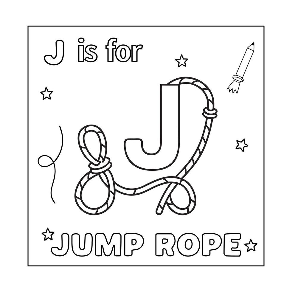J alphabet with objects Coloring Page for Kids vector