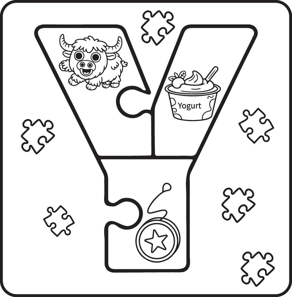 Letter Y Puzzle Alphabet with Objects kids coloring books for kids vector