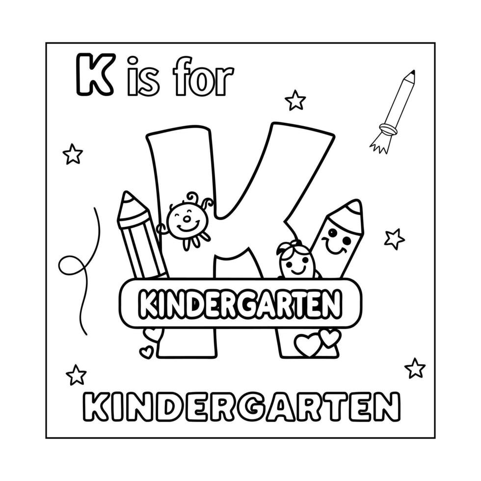 K alphabet with objects Coloring Page for Kids vector