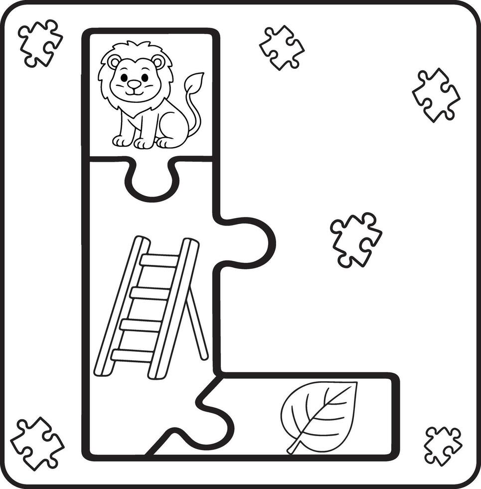 Letter L Puzzle Alphabet with Objects kids coloring books for kids vector