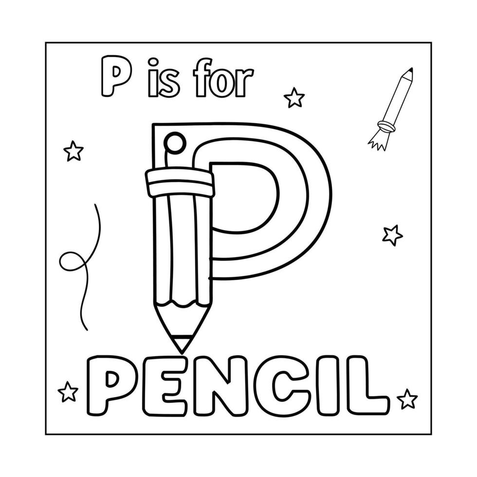 P Fun Alphabet Back to School Coloring Page for Kids vector