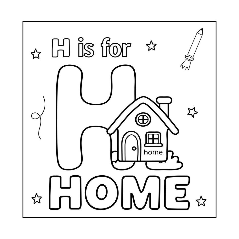 H alphabet with objects Coloring Page for Kids vector