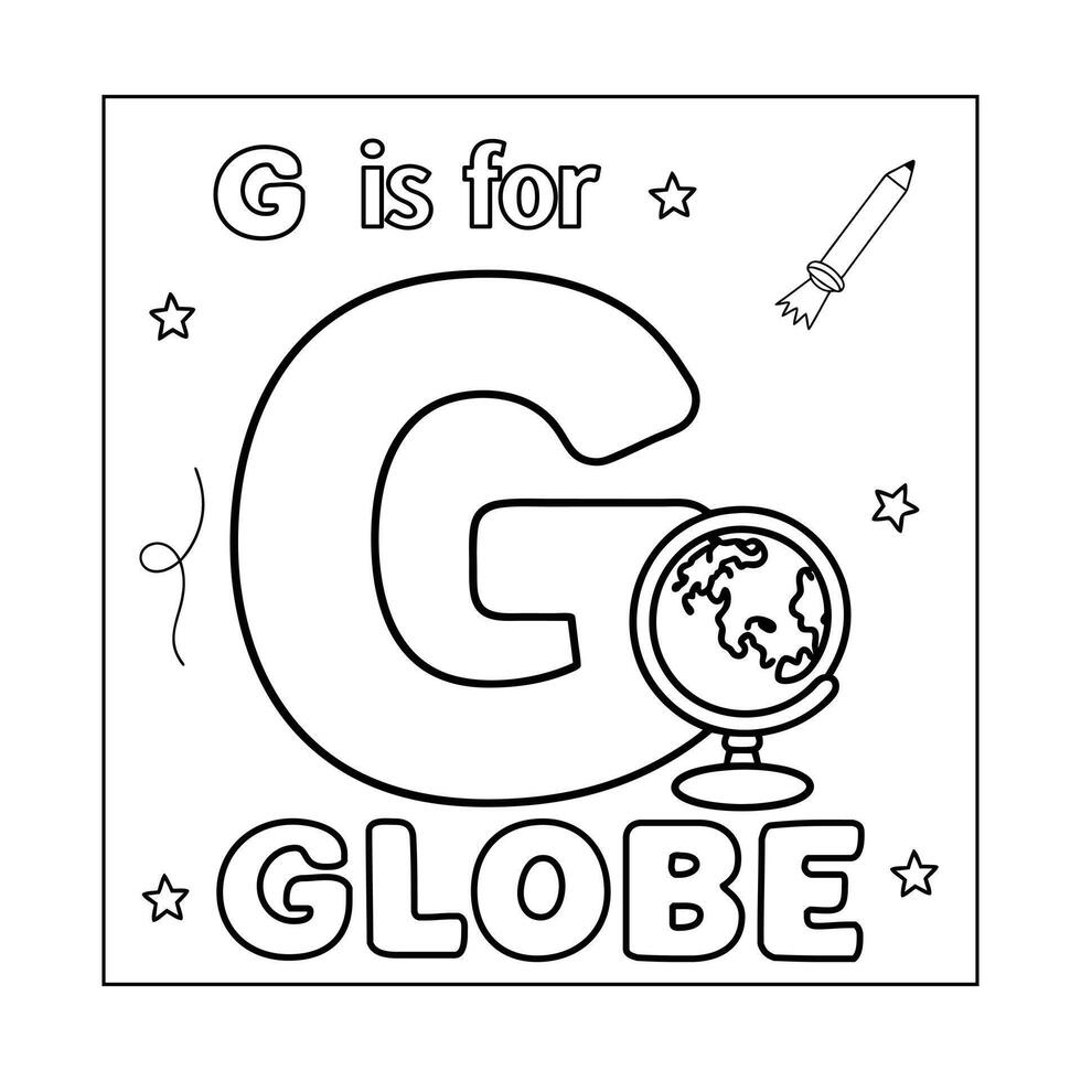 G alphabet with objects Coloring Page for Kids vector