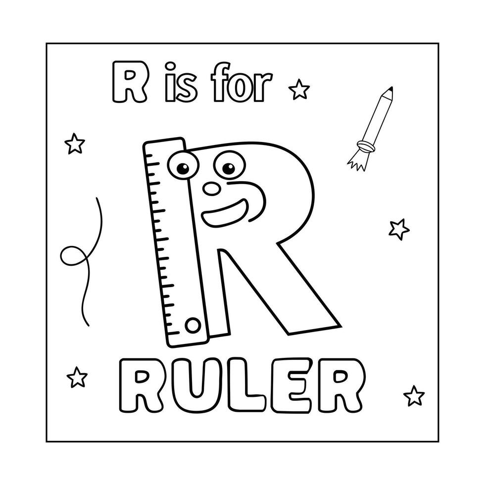 R Fun Alphabet Back to School Coloring Page for Kids vector