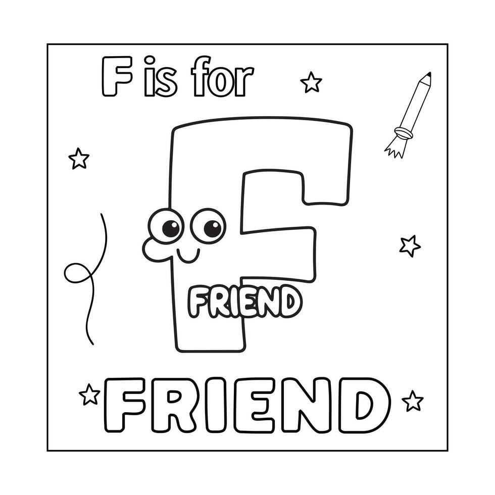 F alphabet with objects Coloring Page for Kids vector