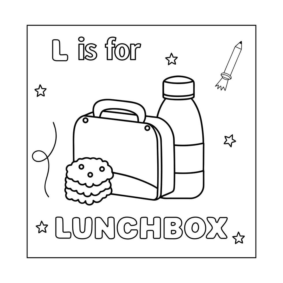 L alphabet with objects Coloring Page for Kids vector