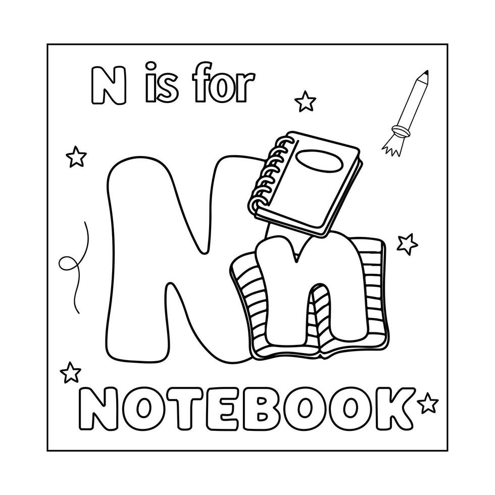 NL alphabet with objects Coloring Page for Kids vector