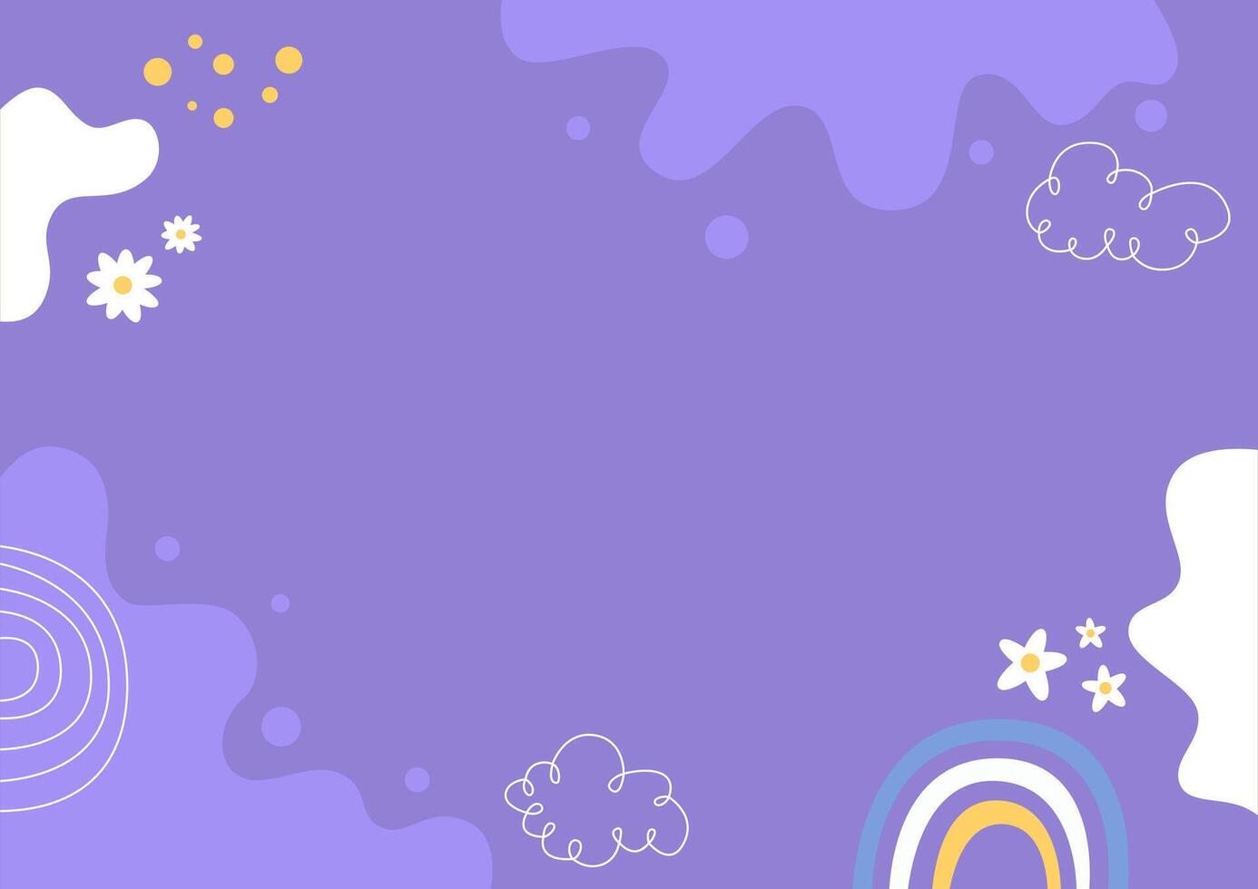 cute purple background with rainbow flowers and clouds vector