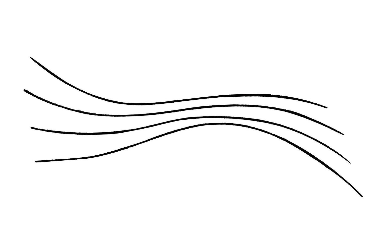 Black watercolor curves illustration. abstract wave, air stream, or musical staff sketch isolated background. Hand painted lines with fluid movement for artistic design projects vector