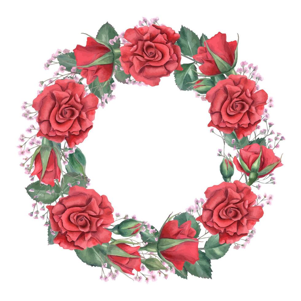 Red rose wreath floral design vector