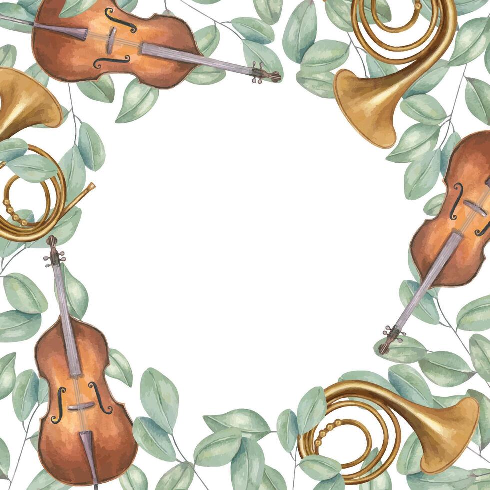 Musical instruments with green leaves vector