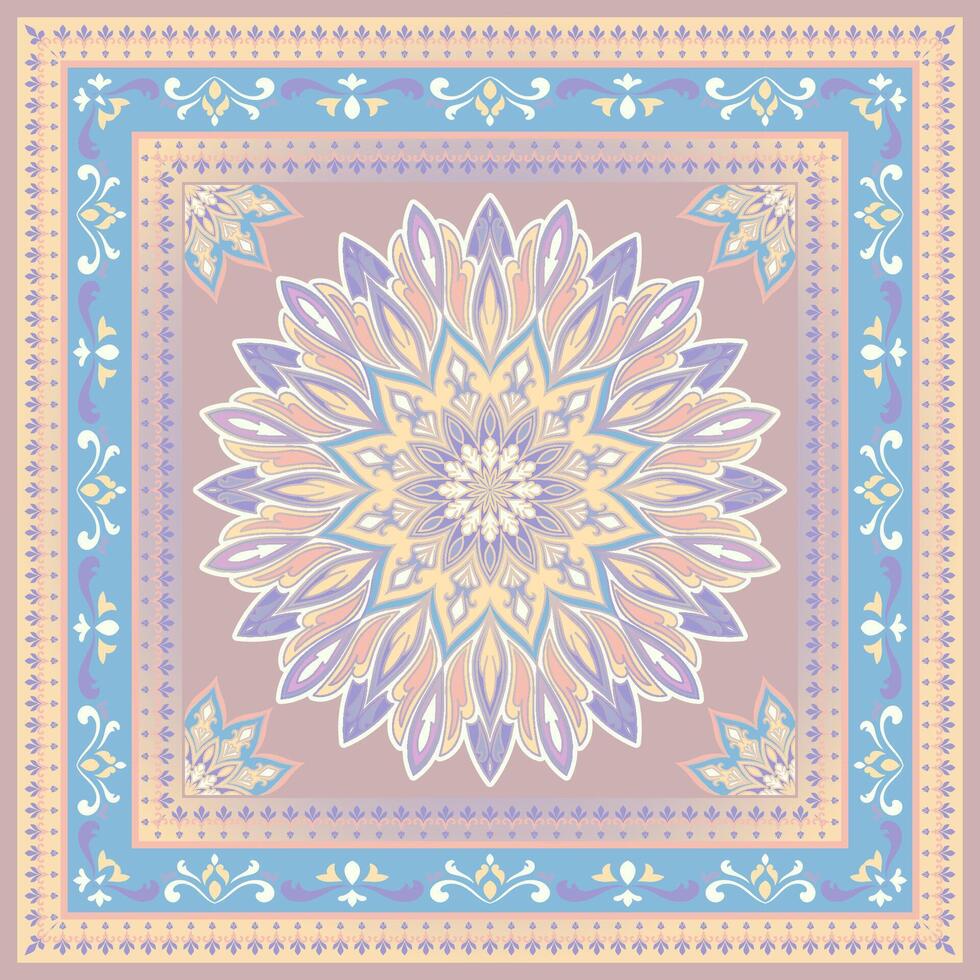 Pastel carpets, pastel colored decorative tiles, ethnic tribal fabric patterns vector