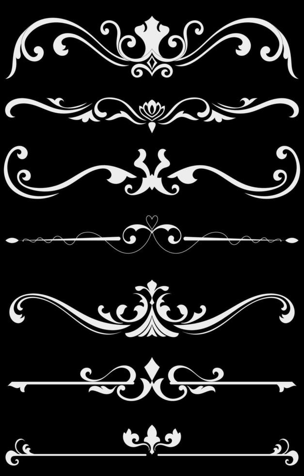 Luxury vintage pattern partition set, line decoration on black background vector